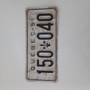 Original 1951 Québec Licence Plate Alluminum Not A Replica.
